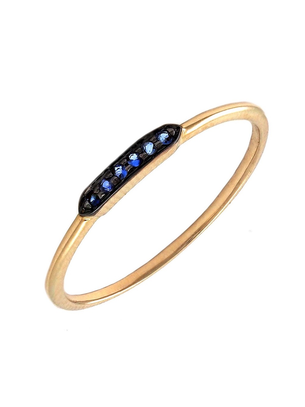 14K Real Solid Yellow Gold Thin Natural Sapphire Ring 2mm